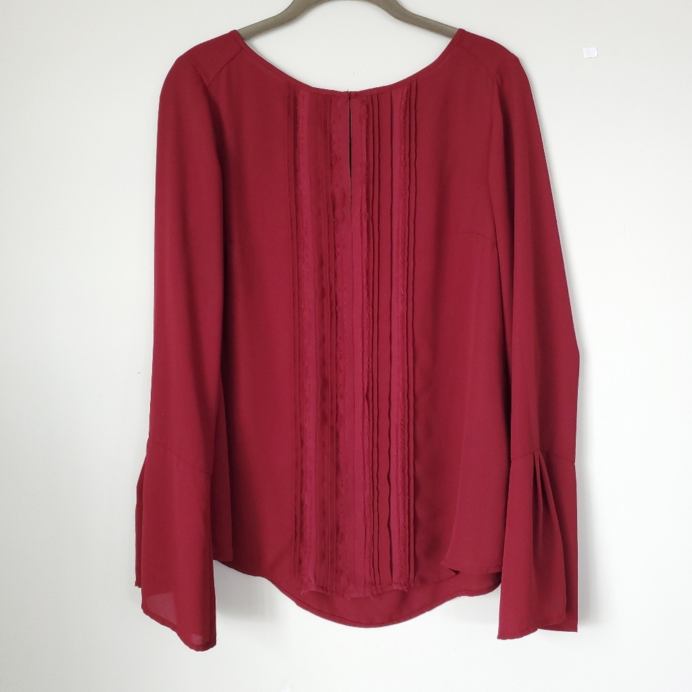 WHBM Women's Long Sleeve Sheer Red Blouse Size 8